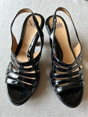 Sofft Black Patent Multi-Strap Slingback Heels